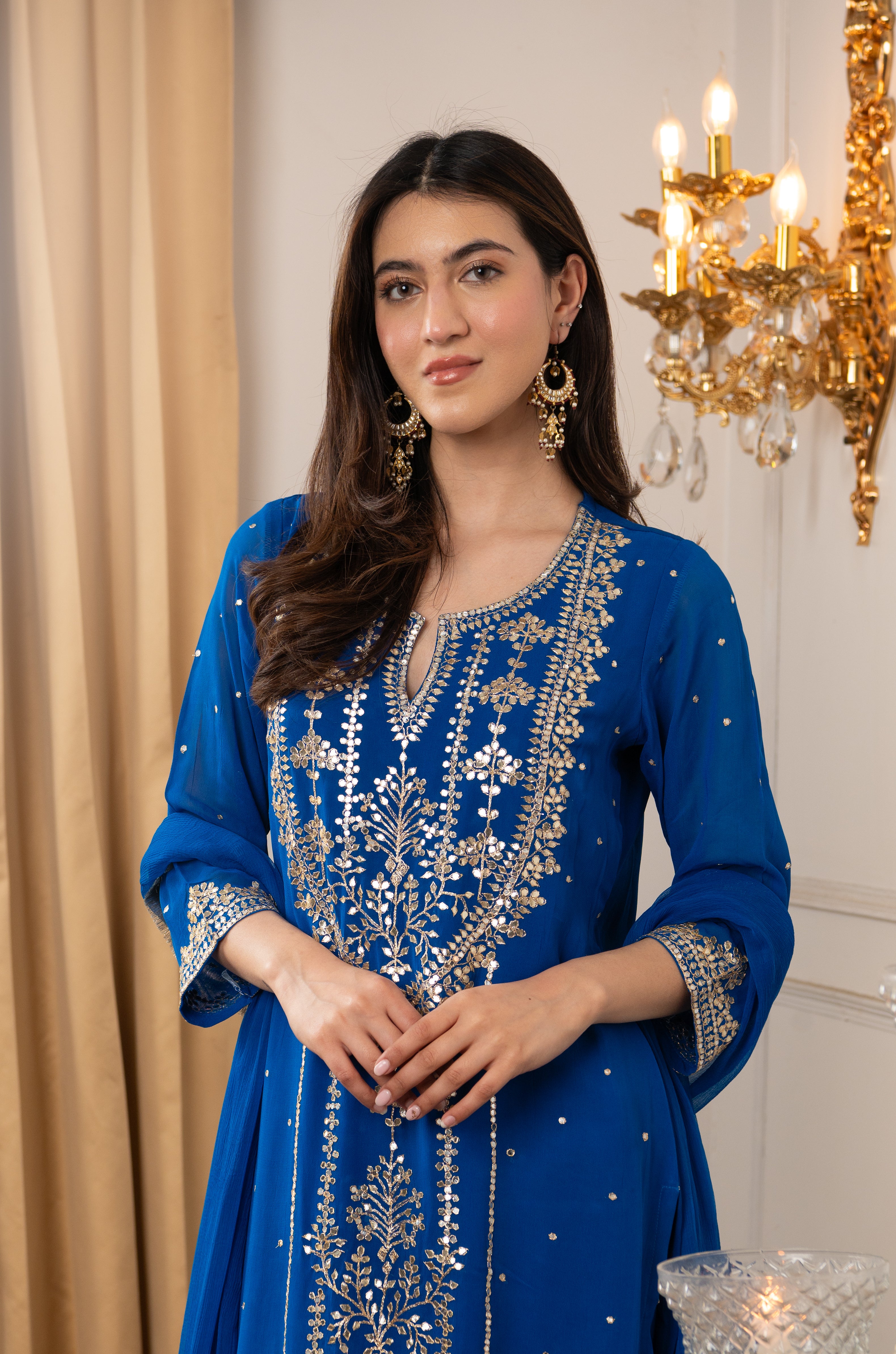 Royal Blue Georgette Aari Suit Set – DIMPLE DESIGN STUDIO