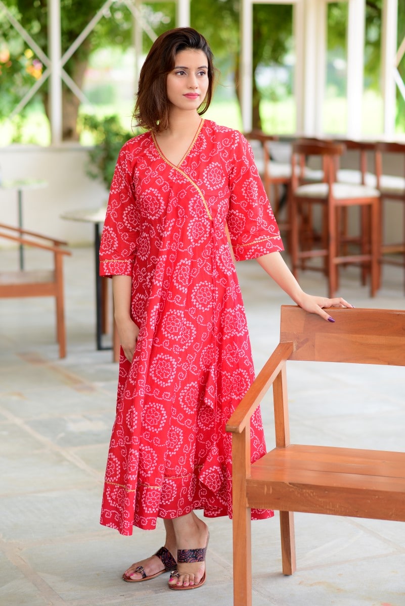 Red Bandhani Dress – DIMPLE DESIGN STUDIO - Main Image