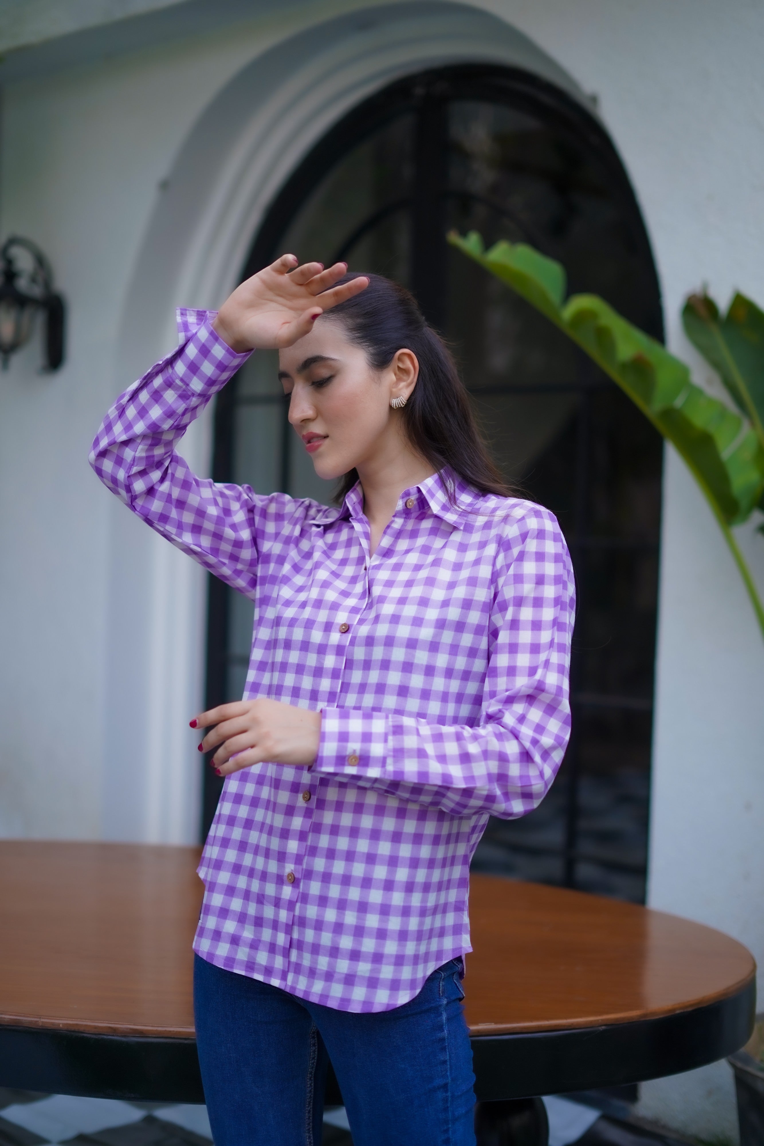 Gingham Purple Checks Shirt  DIMPLE DESIGN STUDIO