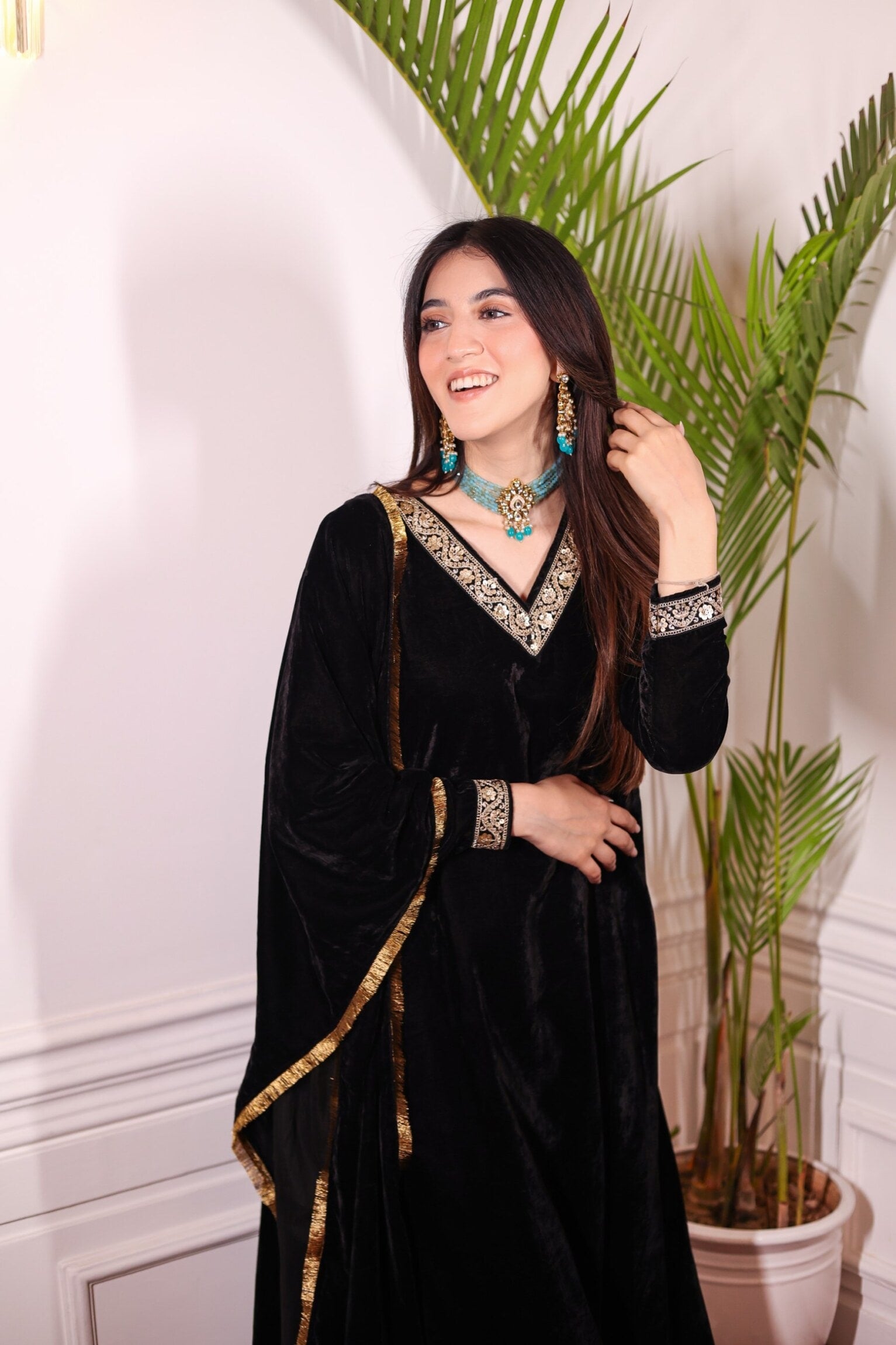 Black A-line Velvet Suit Set DIMPLE DESIGN STUDIO Black A-line Velvet Suit Set DIMPLE DESIGN STUDIO