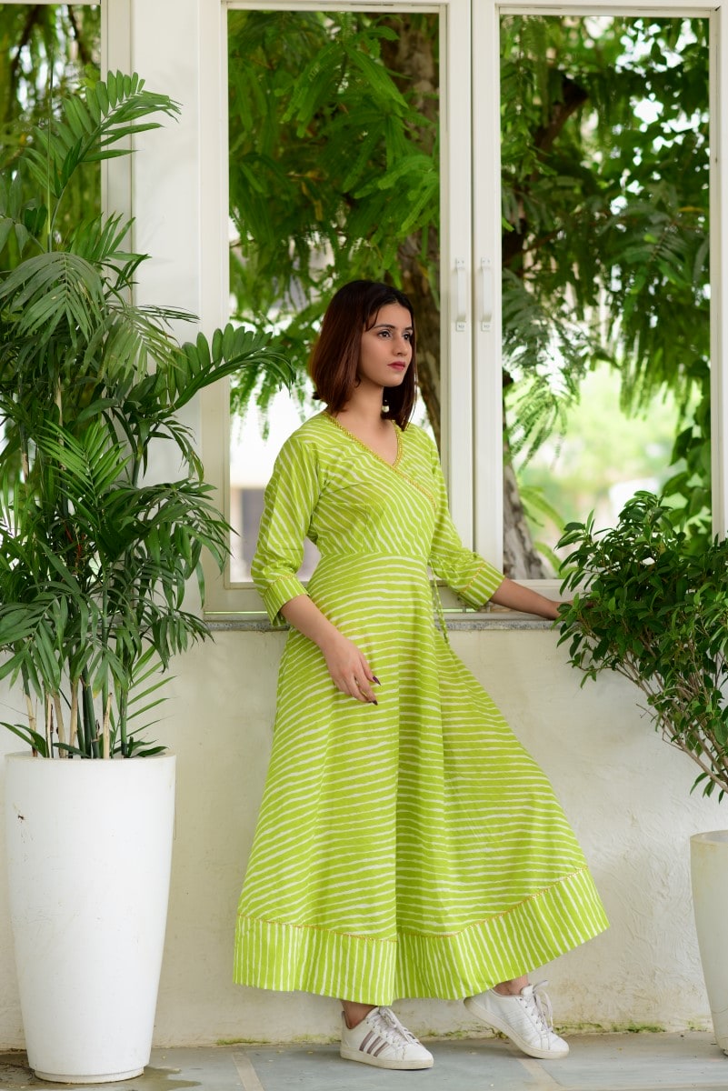 Dimple Design Studio Online Shopping 2026.Lime Green Angrakha Dress - DIMPLE DESIGN STUDIO