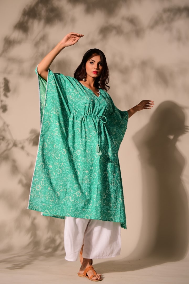 Mint Songket Plain Kaftan.