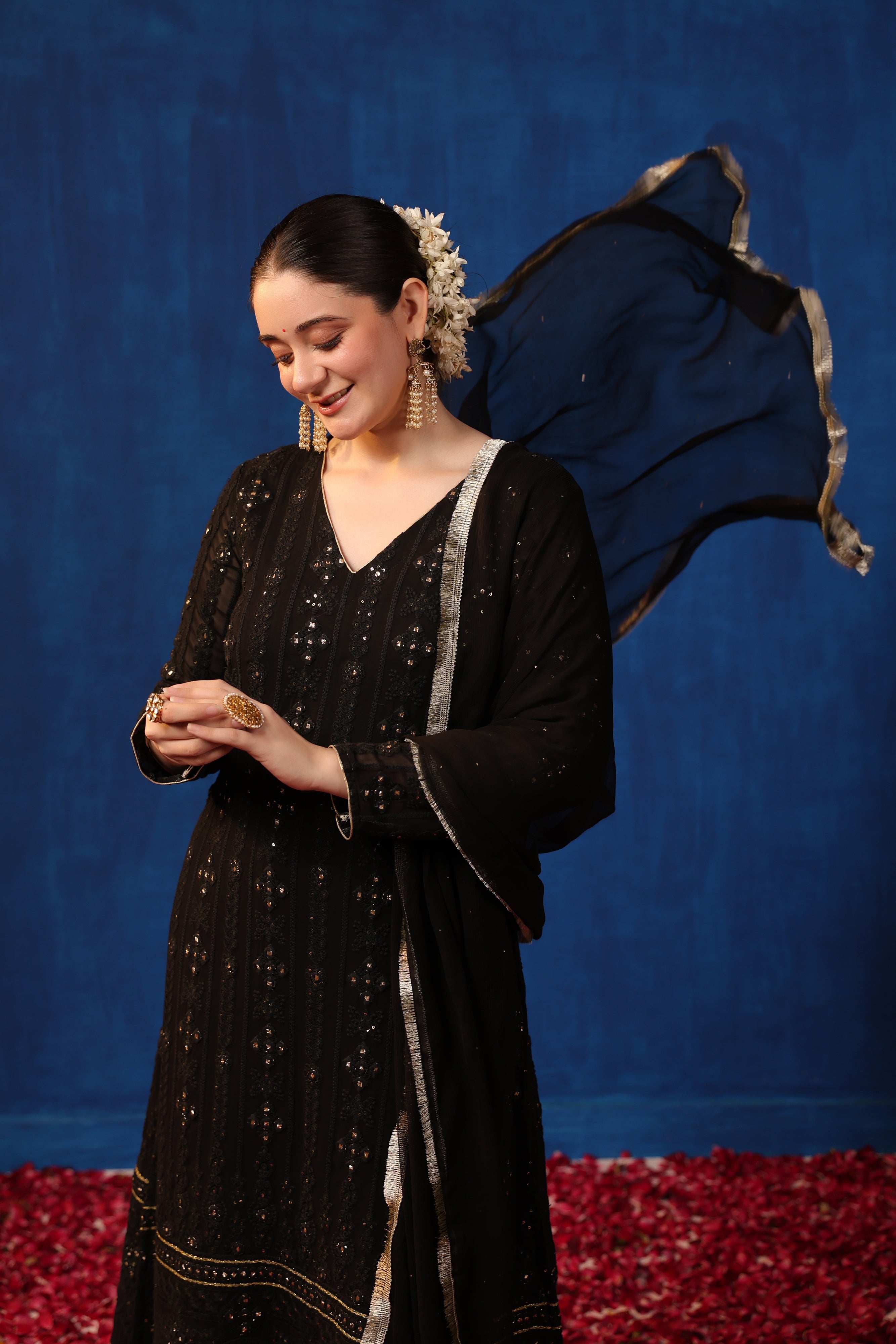 Monochrome- Black and White Chikan-Kari Suit
