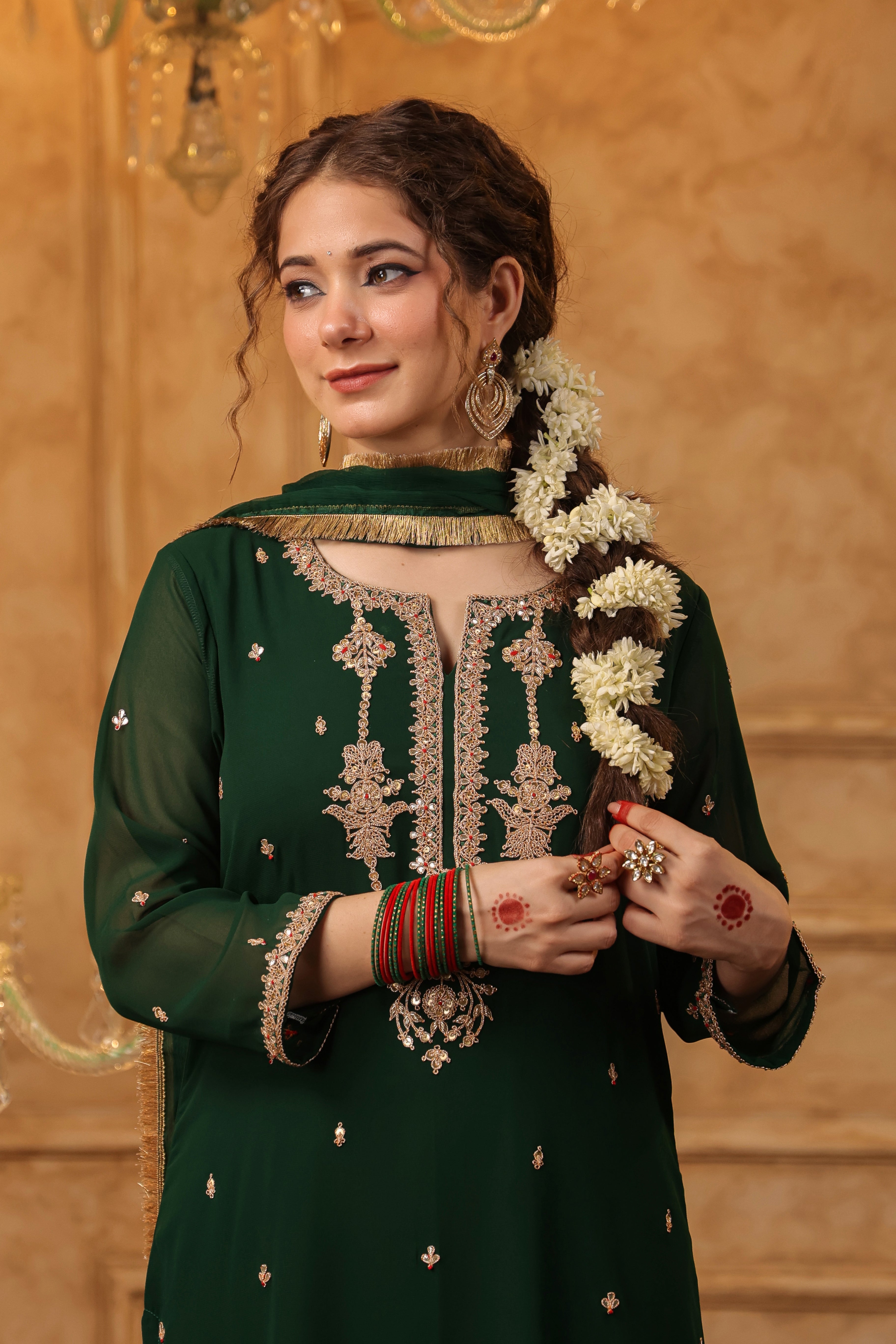 Bottle Green Georgette Marodi Suit Set DIMPLE DESIGN STUDIO Bottle Green Georgette Marodi Suit Set DIMPLE DESIGN STUDIO