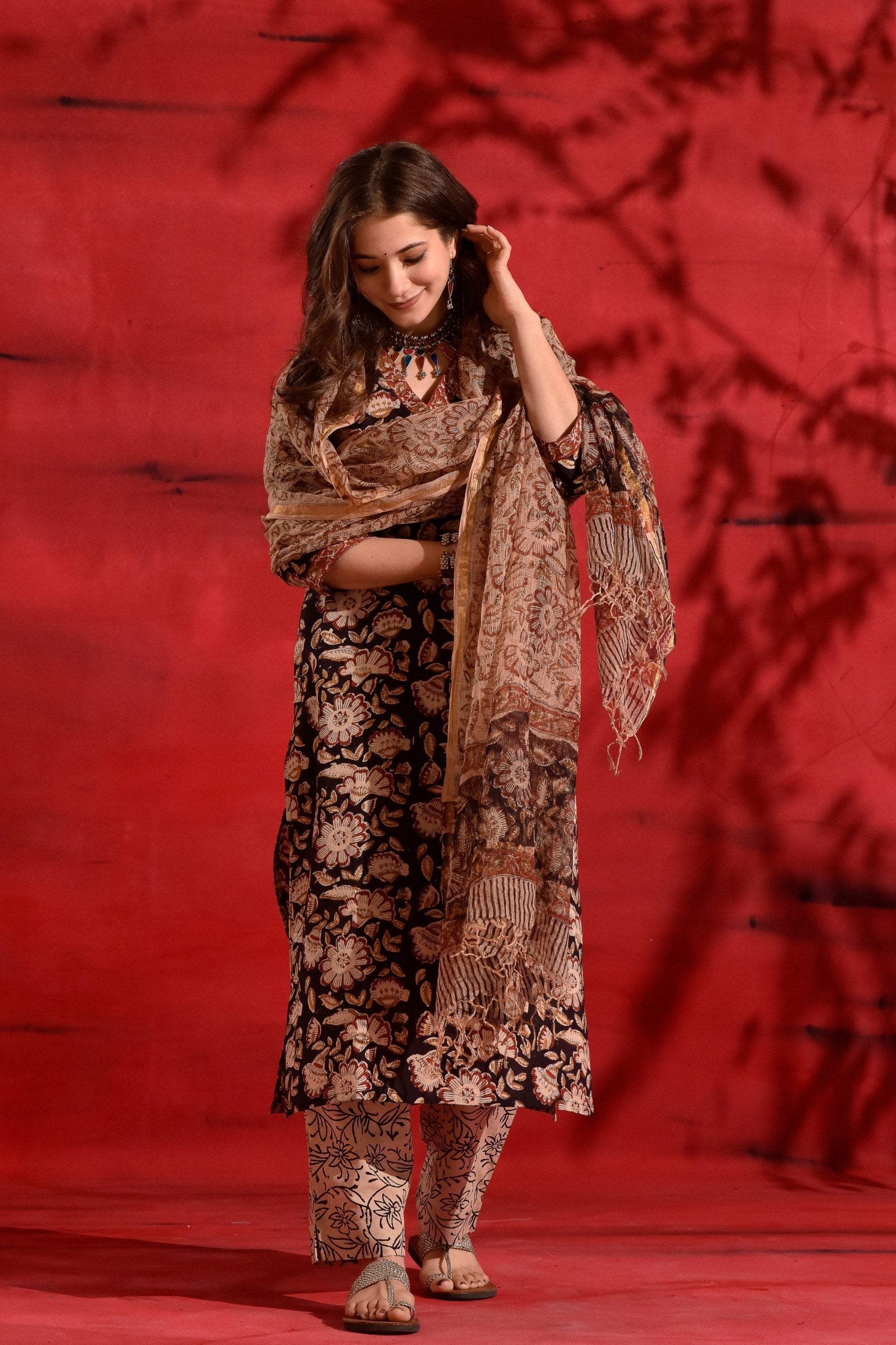 Nargis Kalamkari, Kantha Blockprint Pink Suit Set