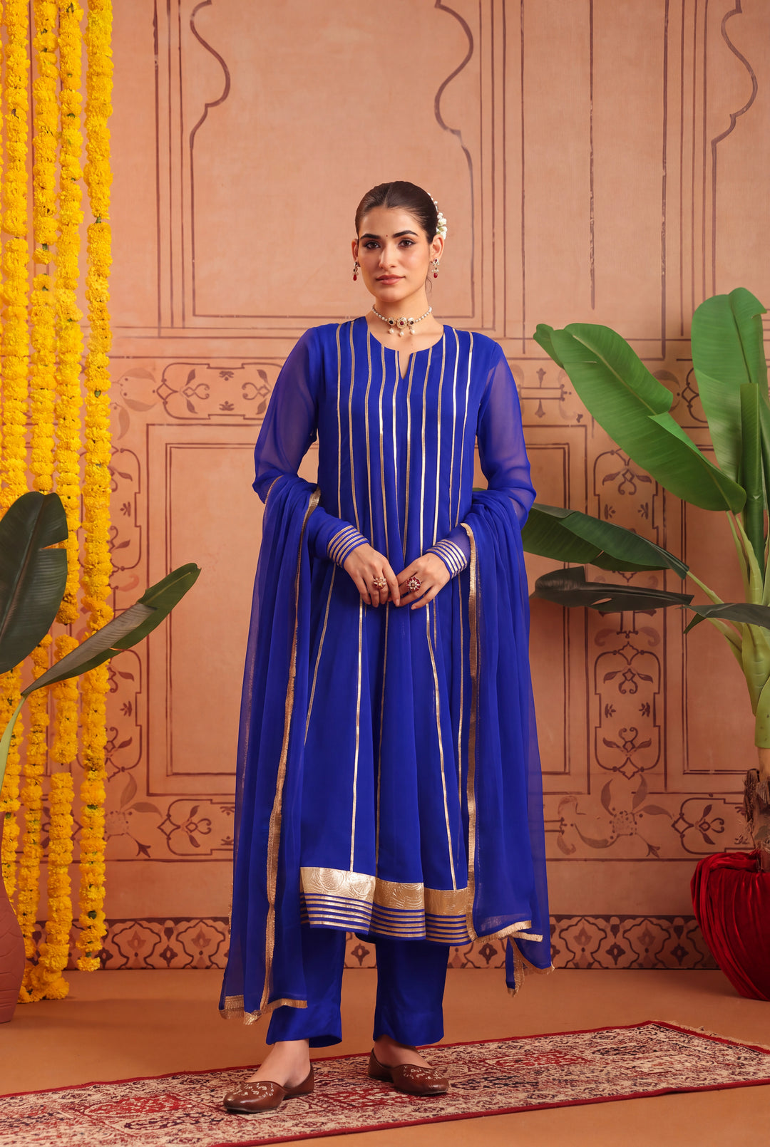 Peacock Blue Gota Georgette Anarkali Set