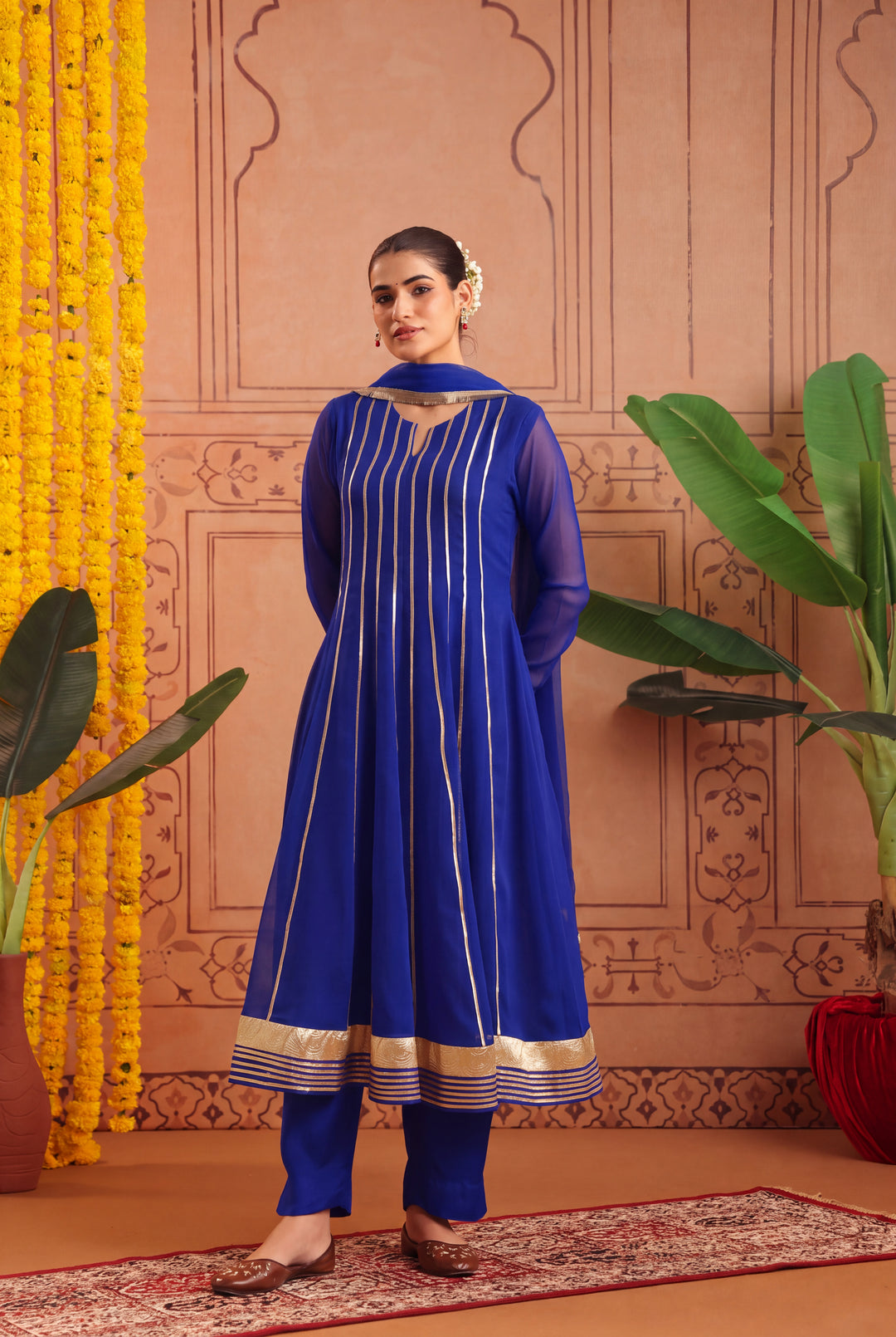 Peacock Blue Gota Georgette Anarkali Set