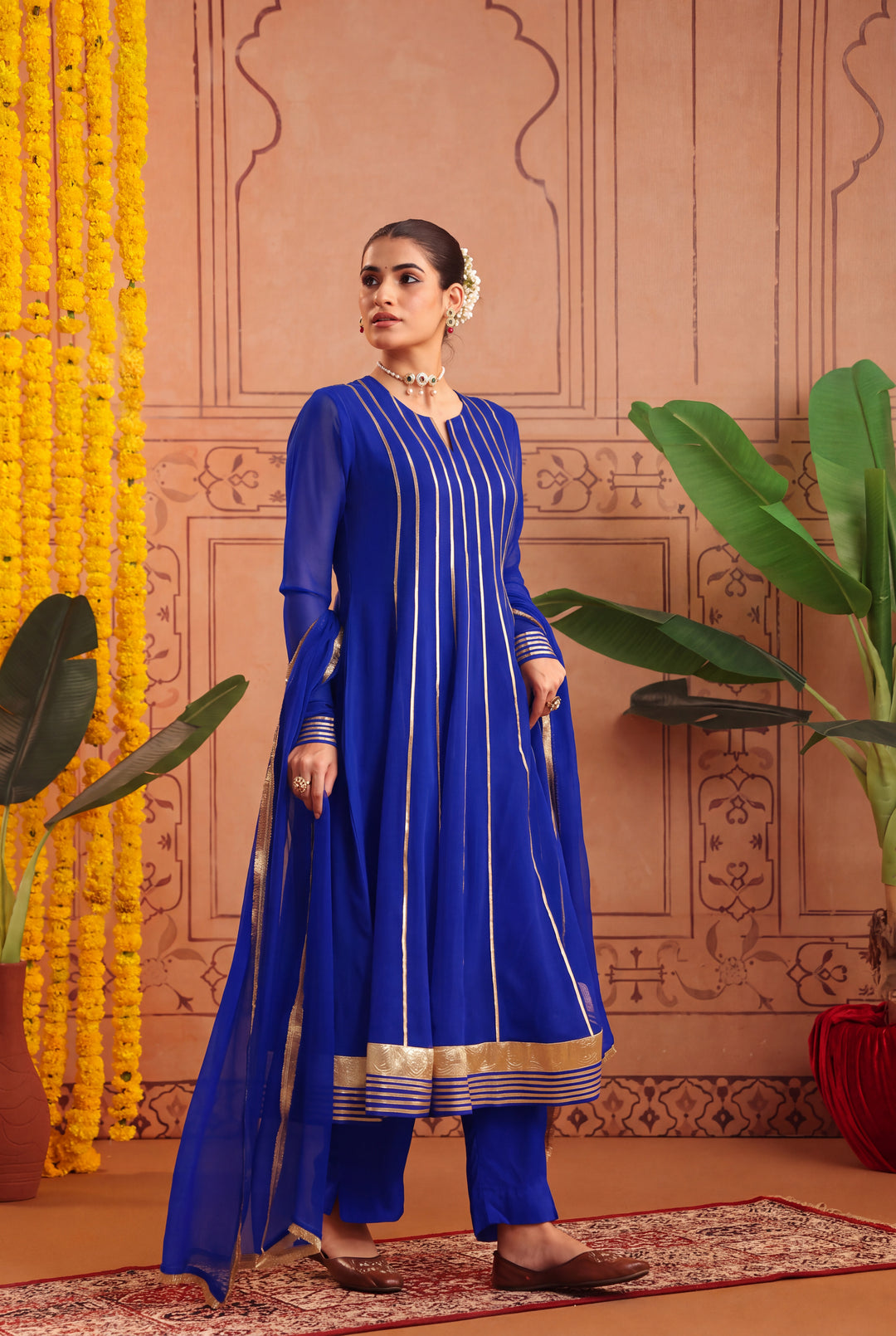 Peacock Blue Gota Georgette Anarkali Set