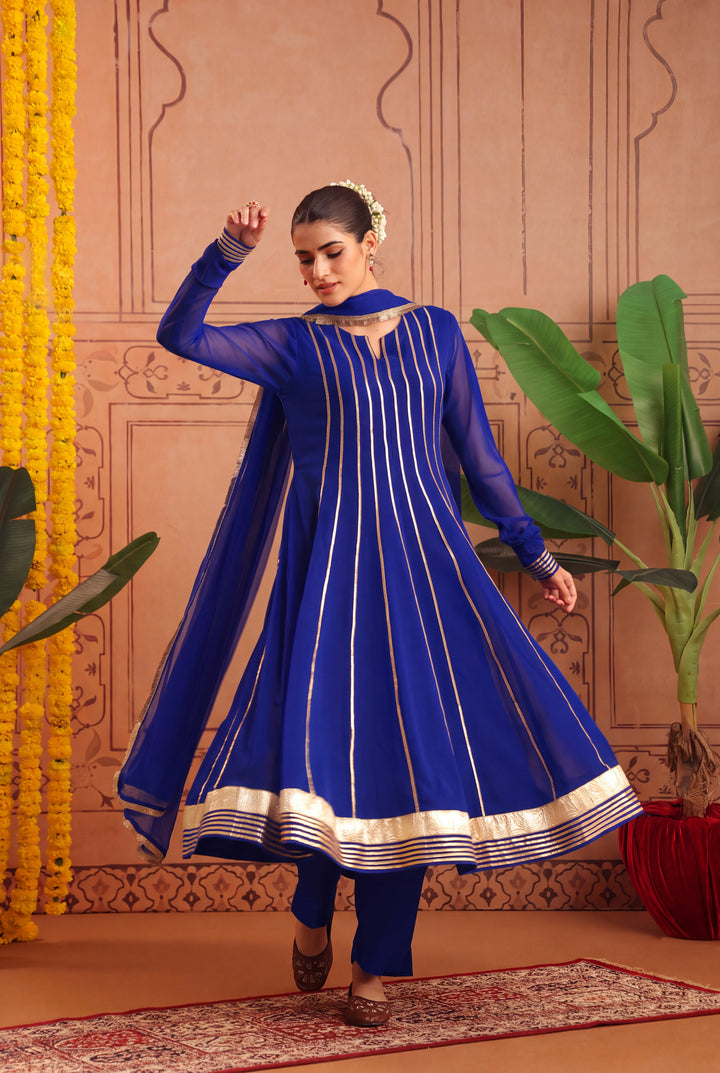 Peacock Blue Gota Georgette Anarkali Set