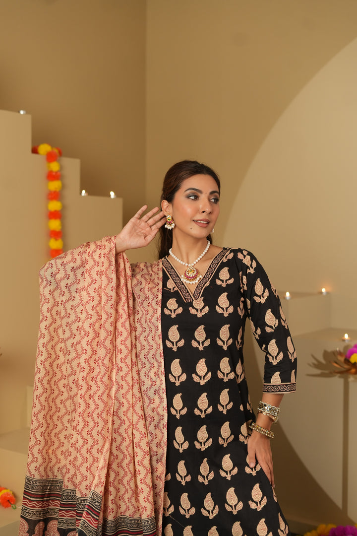 Surbhi Black Cotton Suit Set