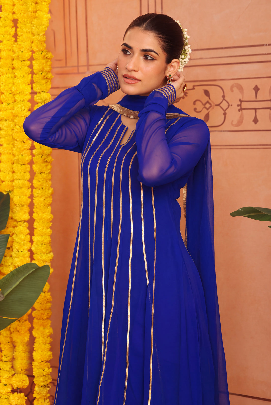 Peacock Blue Gota Georgette Anarkali Set