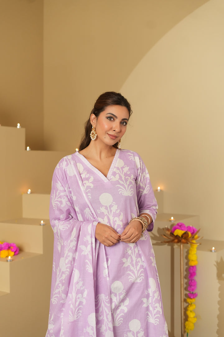 Lavender Floral Cotton Suit Set