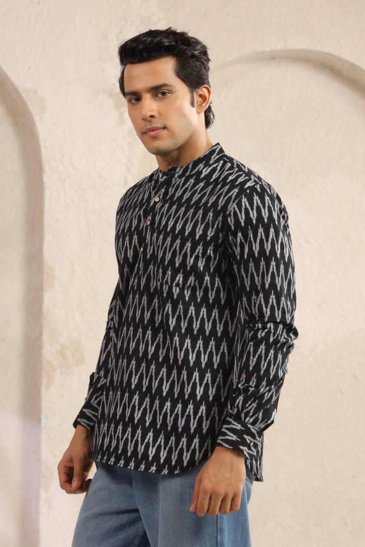 Black Abstract Cotton Shirt Kurta