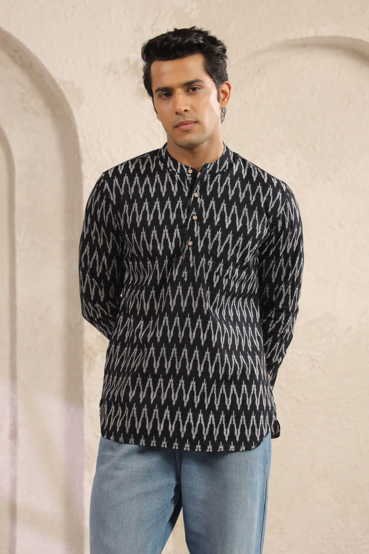 Black Abstract Cotton Shirt Kurta