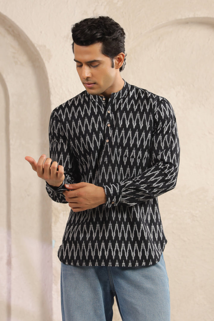 Black Abstract Cotton Shirt Kurta