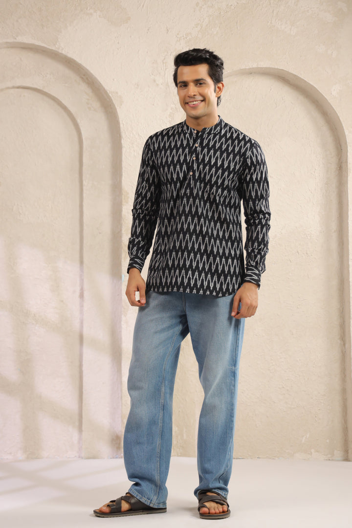 Black Abstract Cotton Shirt Kurta