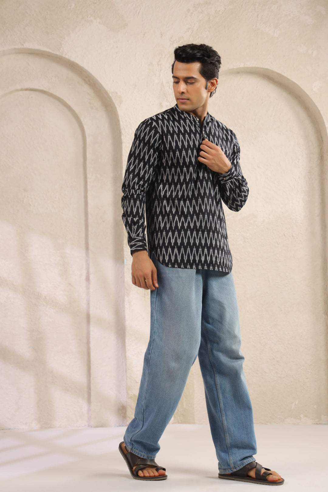 Black Abstract Cotton Shirt Kurta