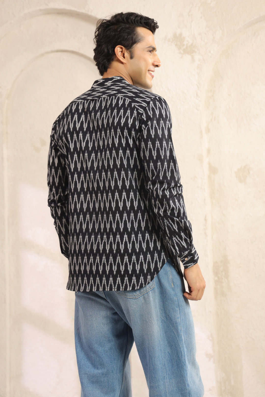 Black Abstract Cotton Shirt Kurta