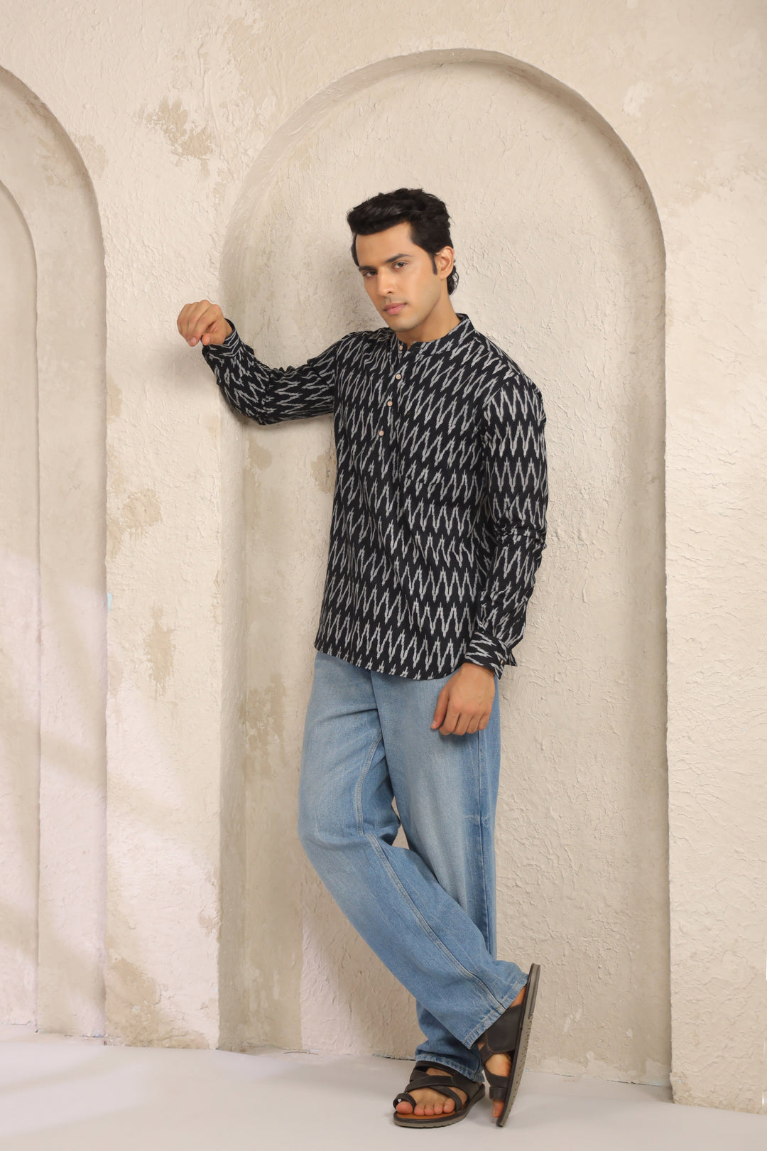 Black Abstract Cotton Shirt Kurta