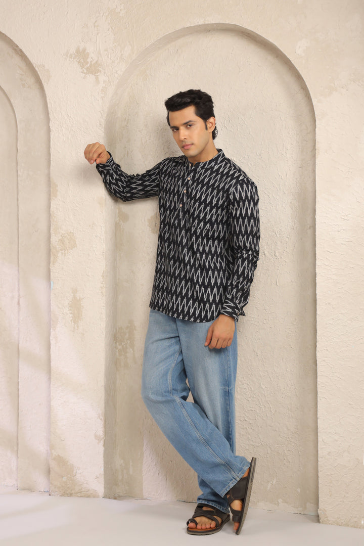 Black Abstract Cotton Shirt Kurta