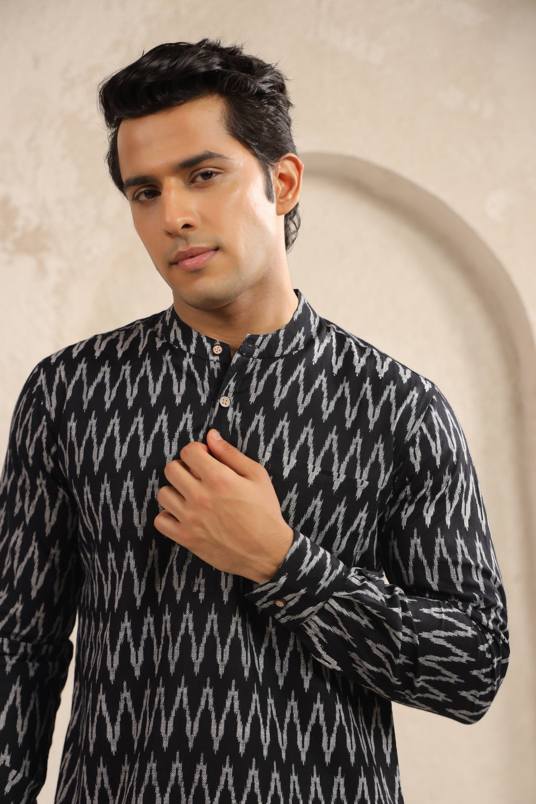 Black Abstract Cotton Shirt Kurta
