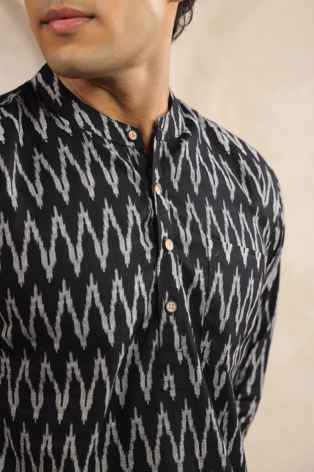 Black Abstract Cotton Shirt Kurta