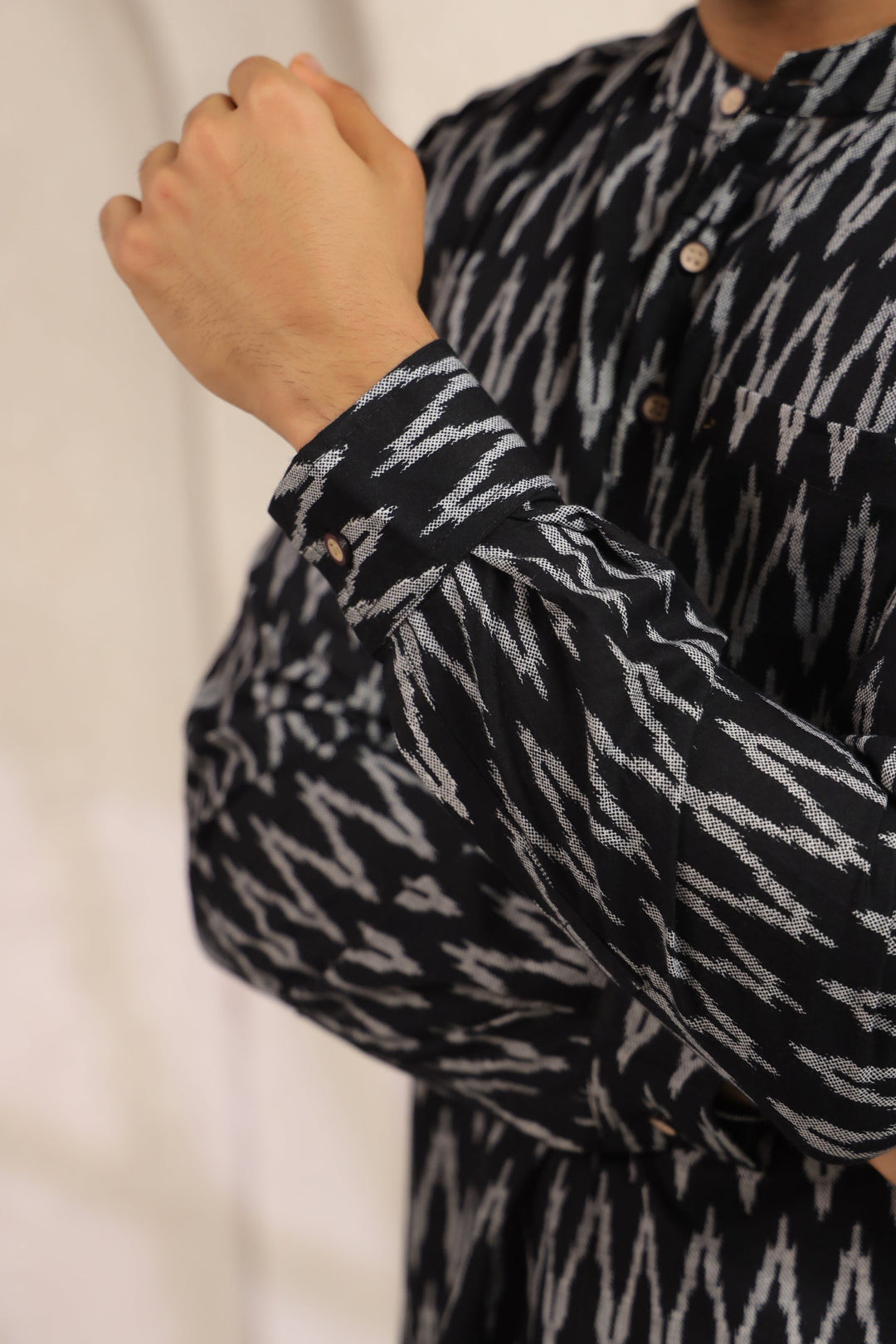 Black Abstract Cotton Shirt Kurta