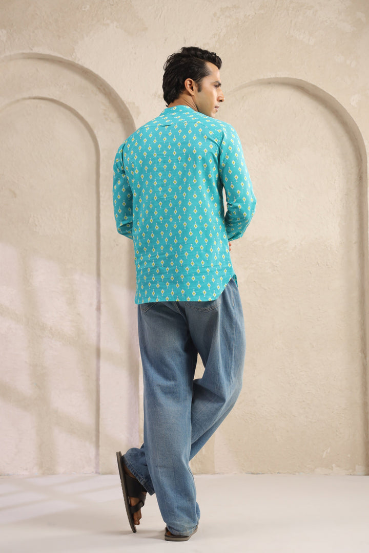 Turquoise Cotton Regular Shirt Kurta