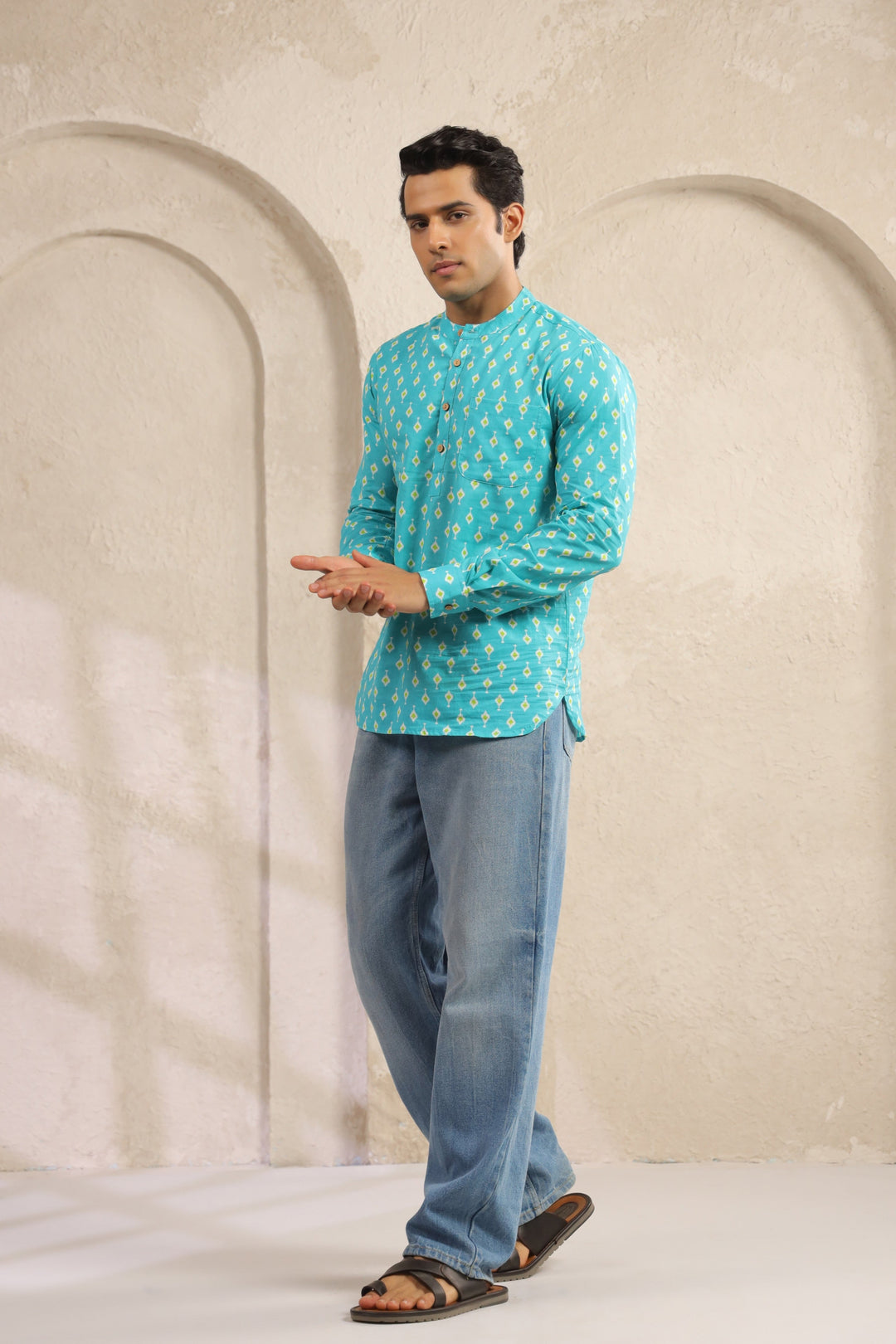 Turquoise Cotton Regular Shirt Kurta