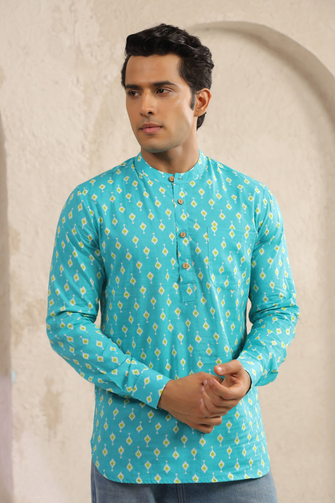 Turquoise Cotton Regular Shirt Kurta