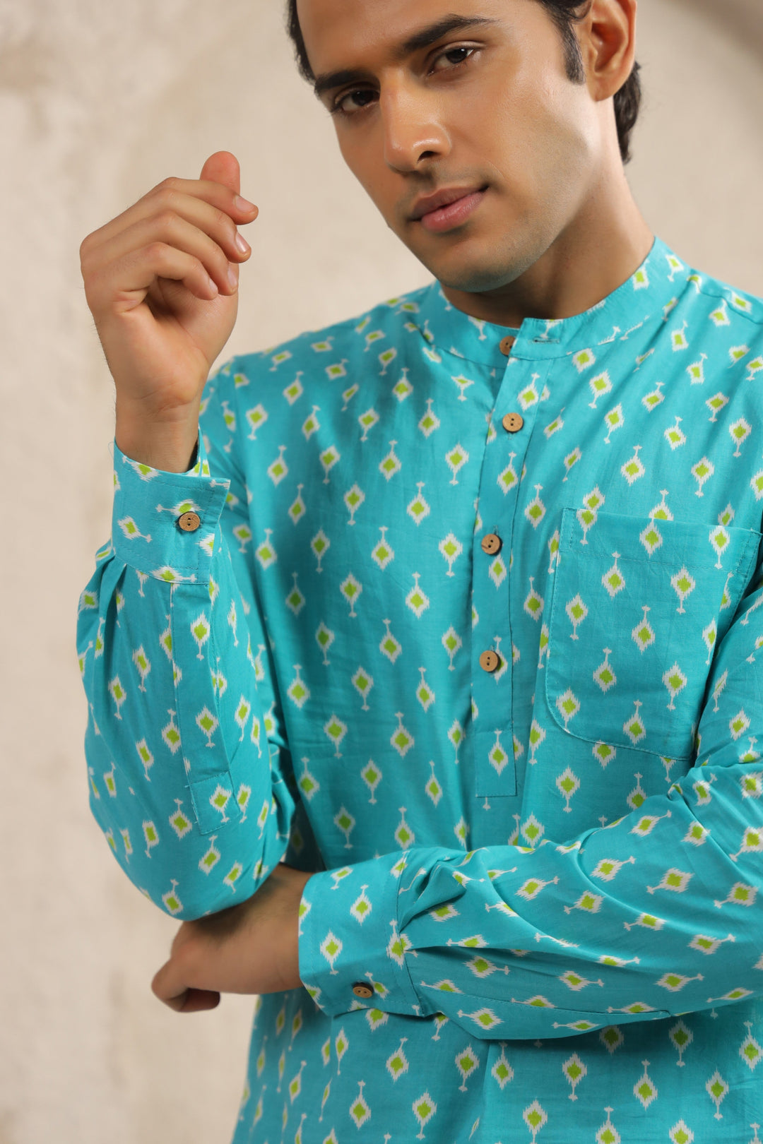 Turquoise Cotton Regular Shirt Kurta