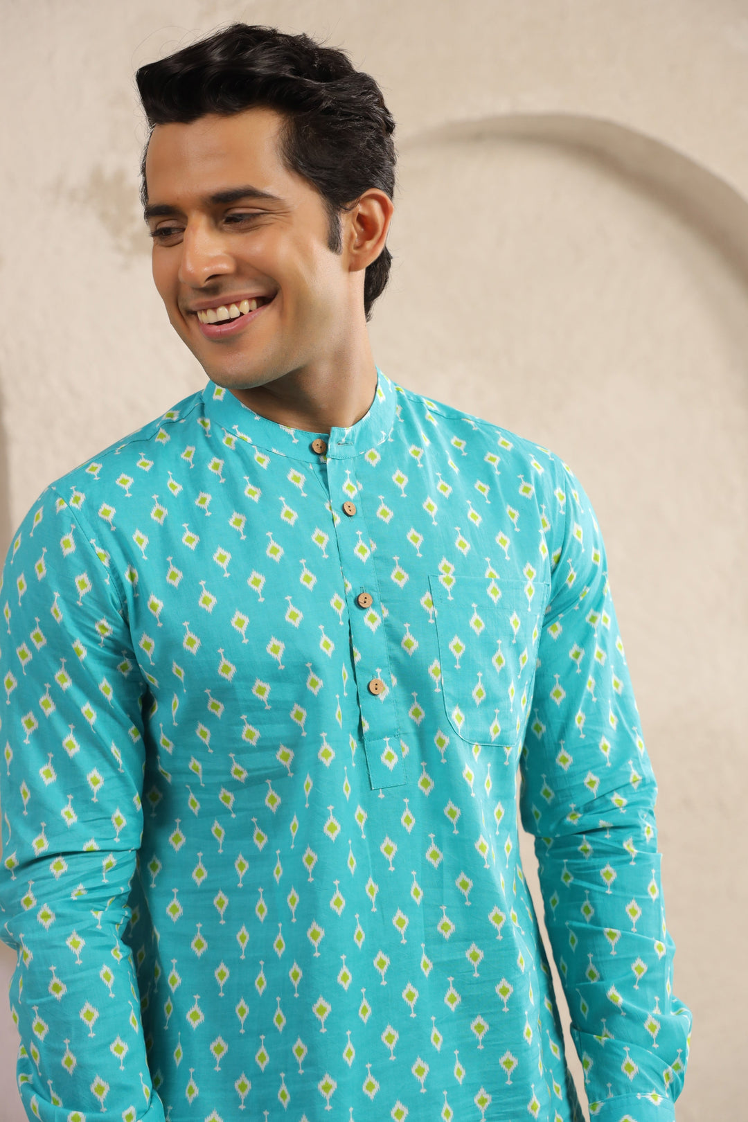 Turquoise Cotton Regular Shirt Kurta