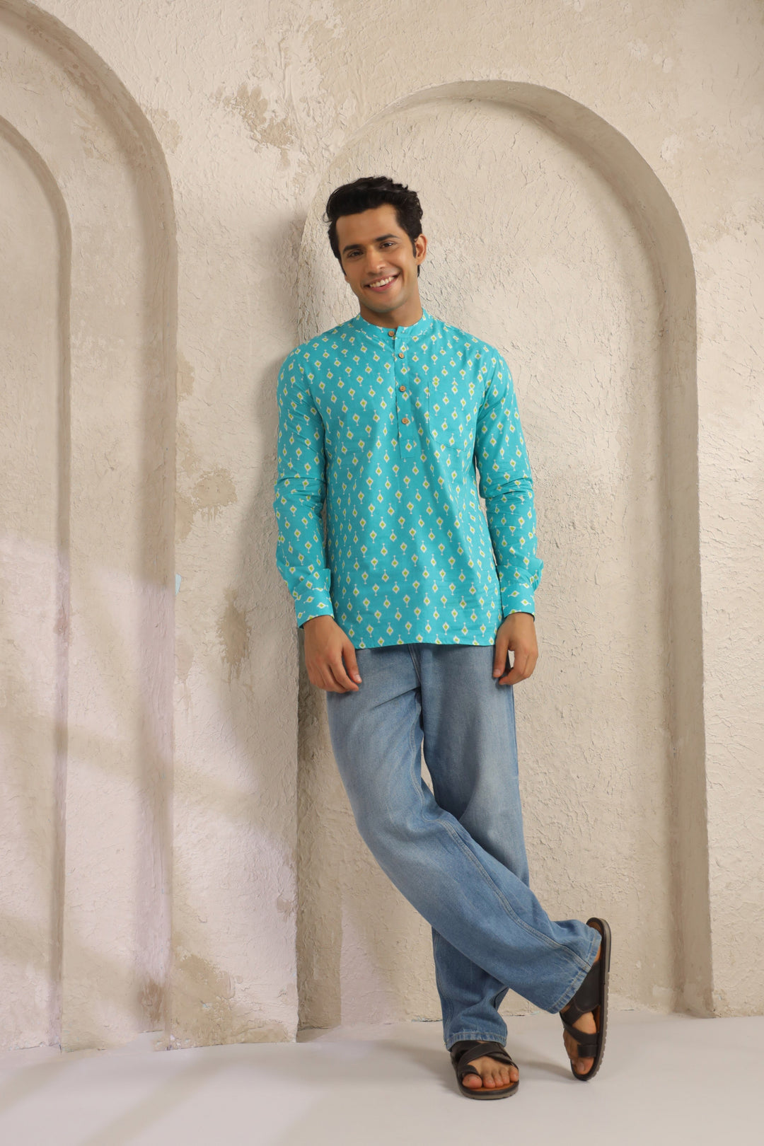 Turquoise Cotton Regular Shirt Kurta