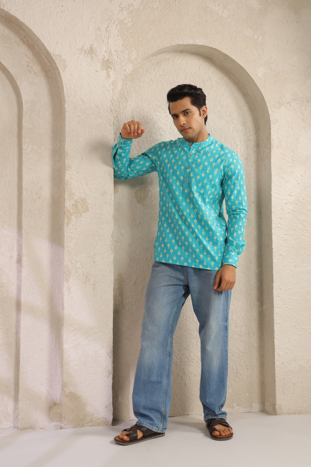 Turquoise Cotton Regular Shirt Kurta