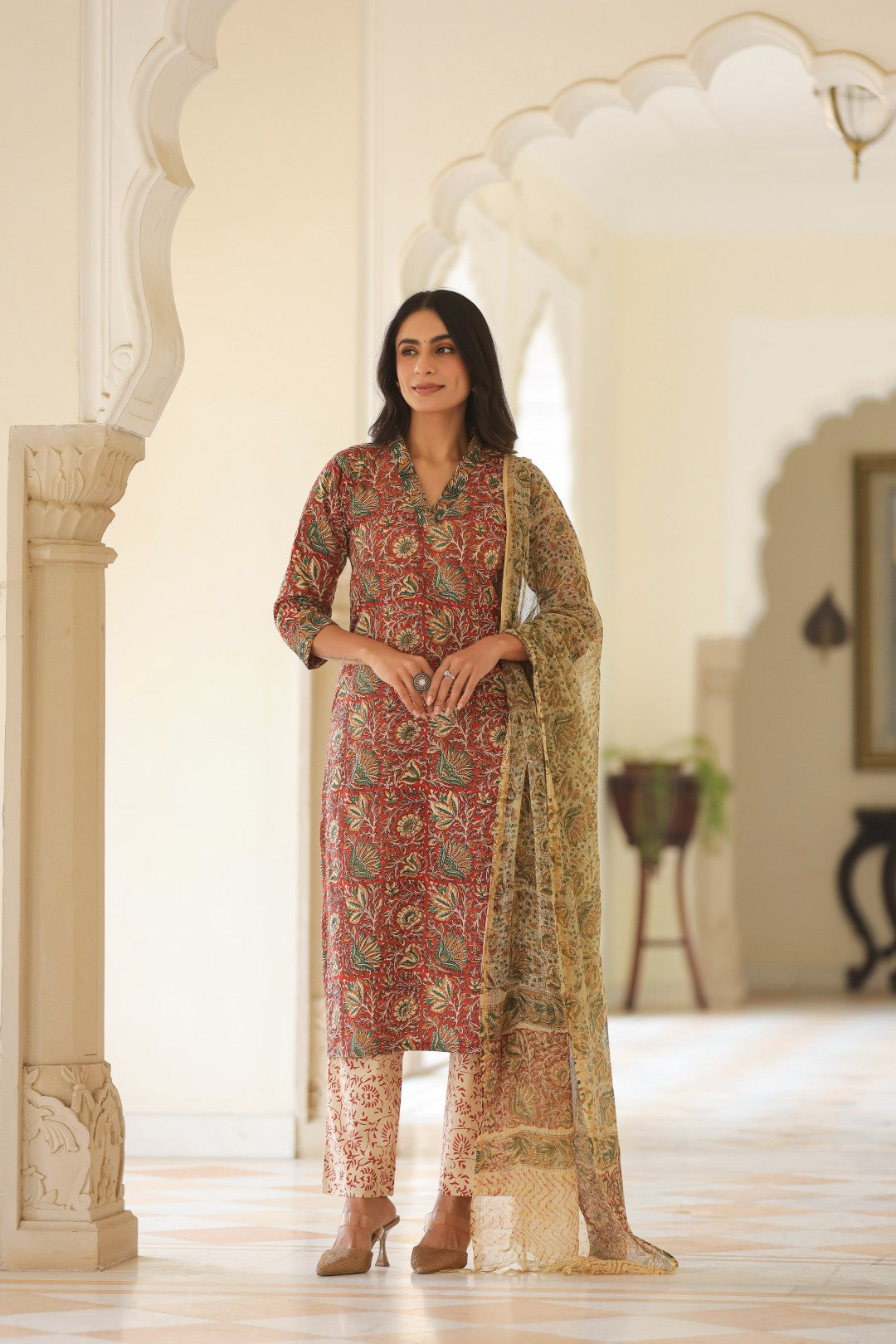 Surekha Red Cotton Suit Set