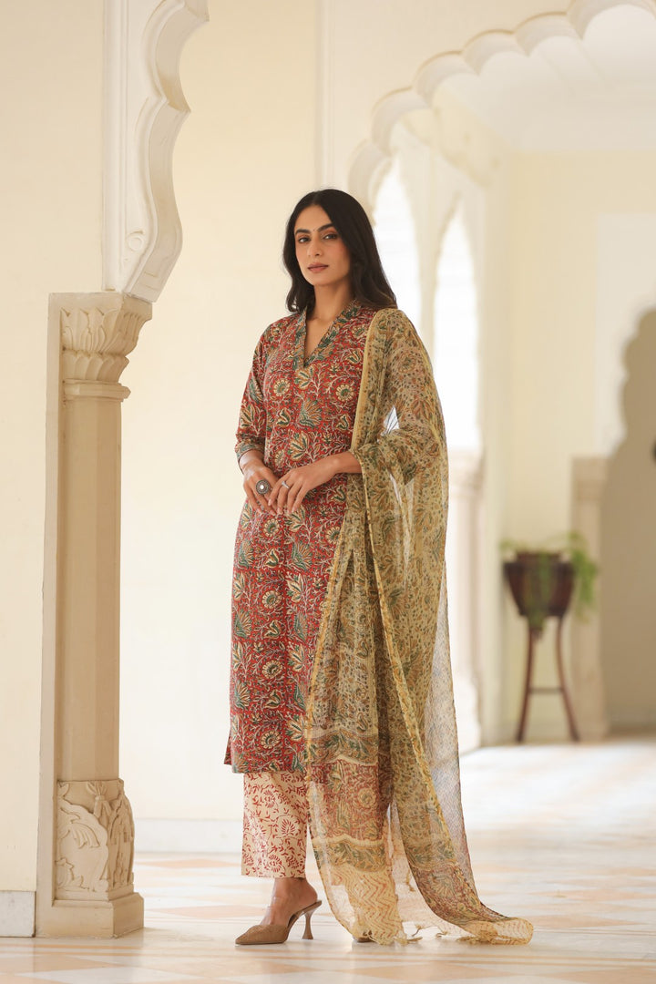 Surekha Red Cotton Suit Set