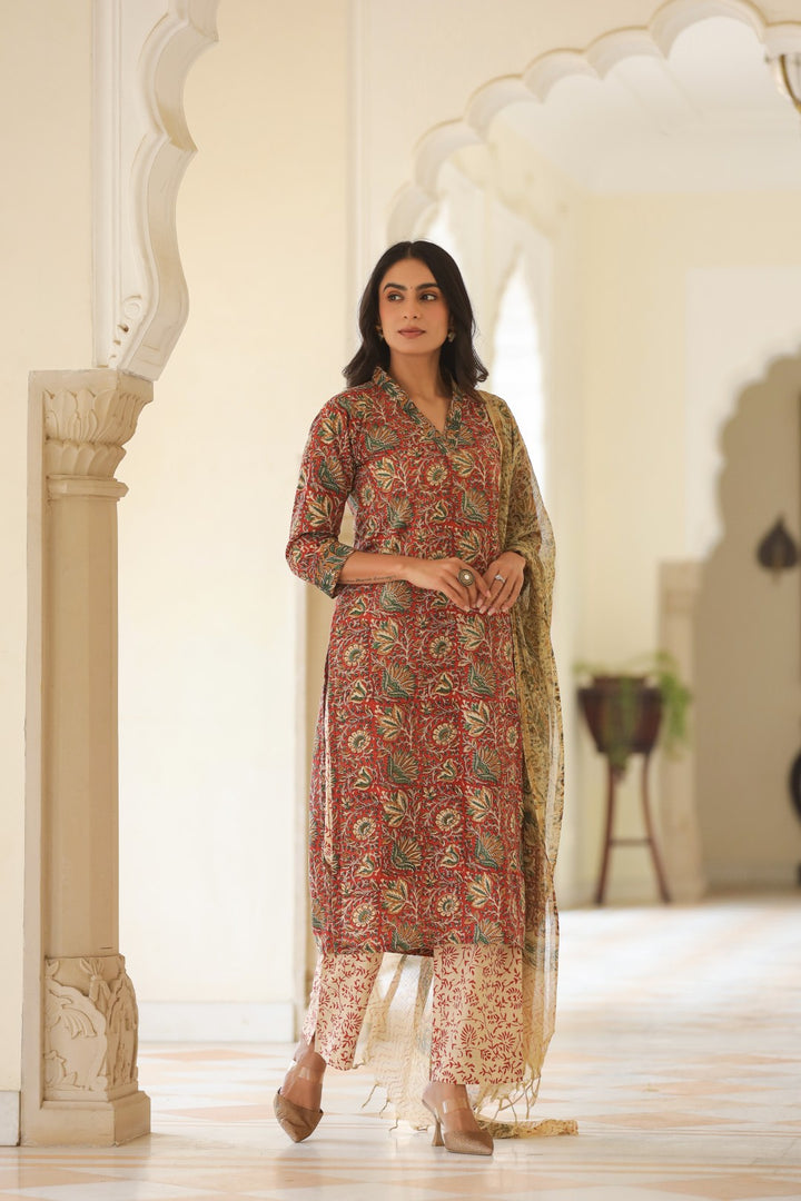 Surekha Red Cotton Suit Set