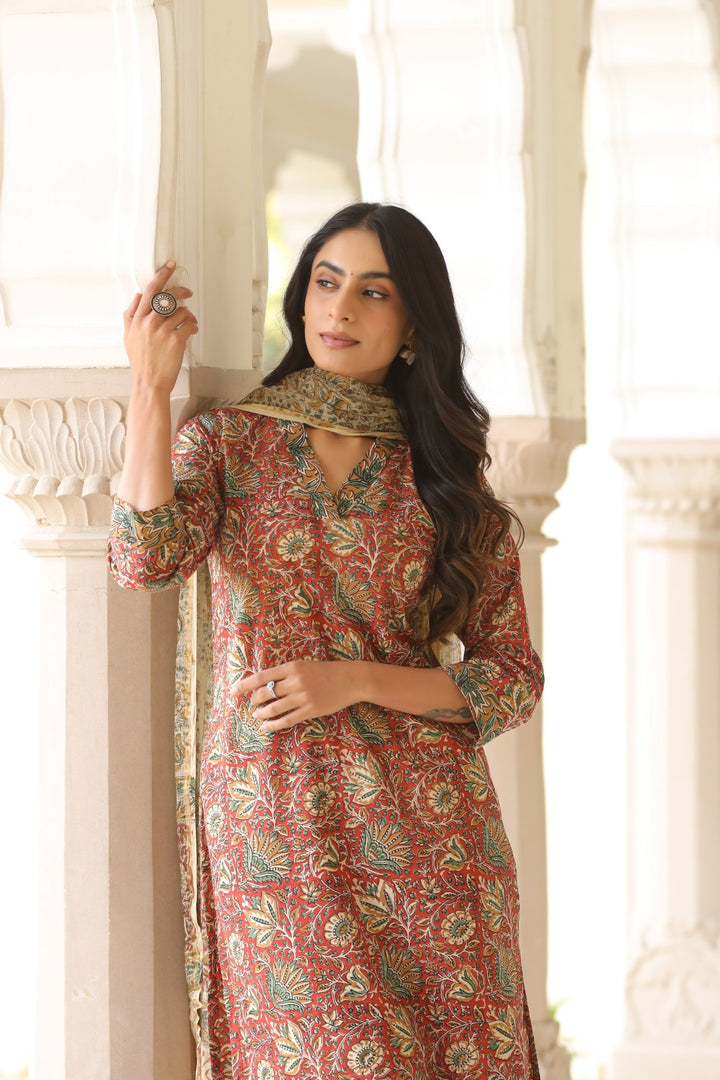 Surekha Red Cotton Suit Set