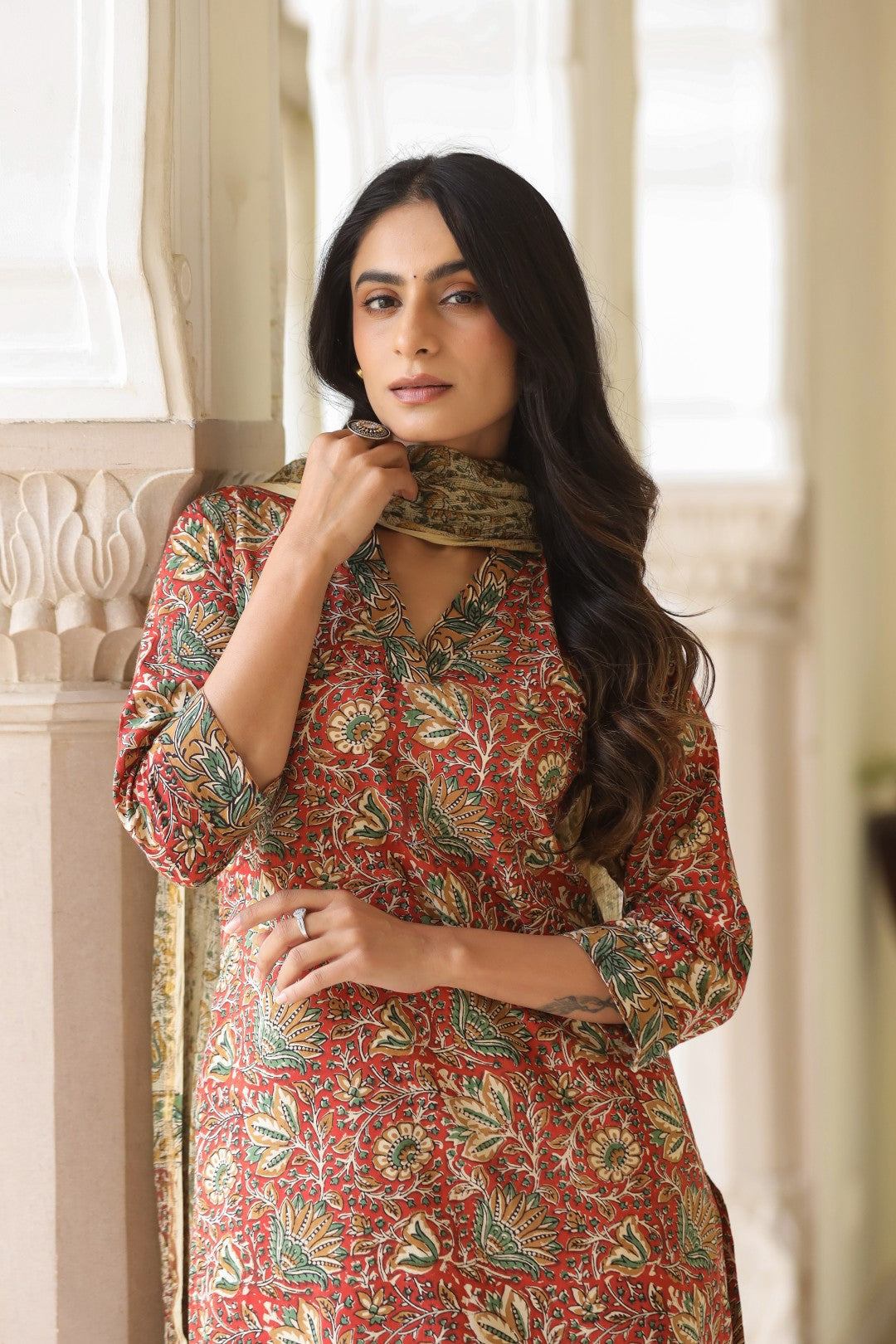 Surekha Red Cotton Suit Set