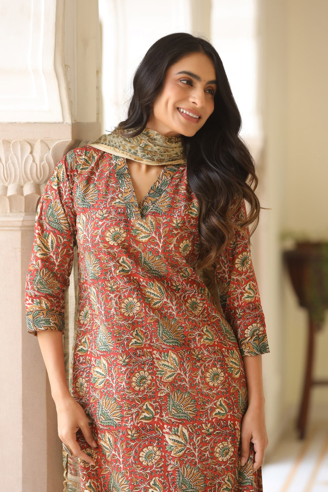 Surekha Red Cotton Suit Set