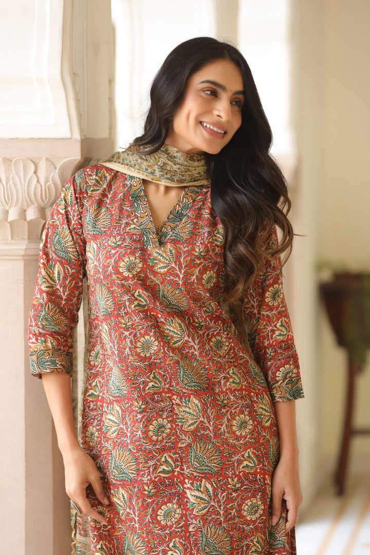 Surekha Red Cotton Suit Set