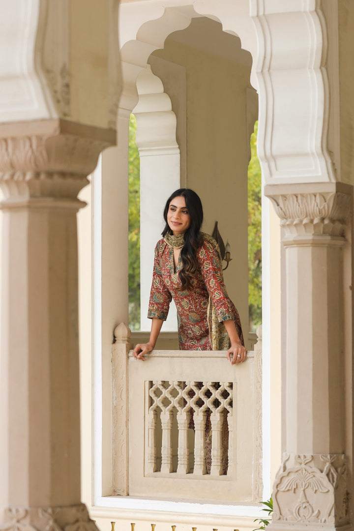 Surekha Red Cotton Suit Set