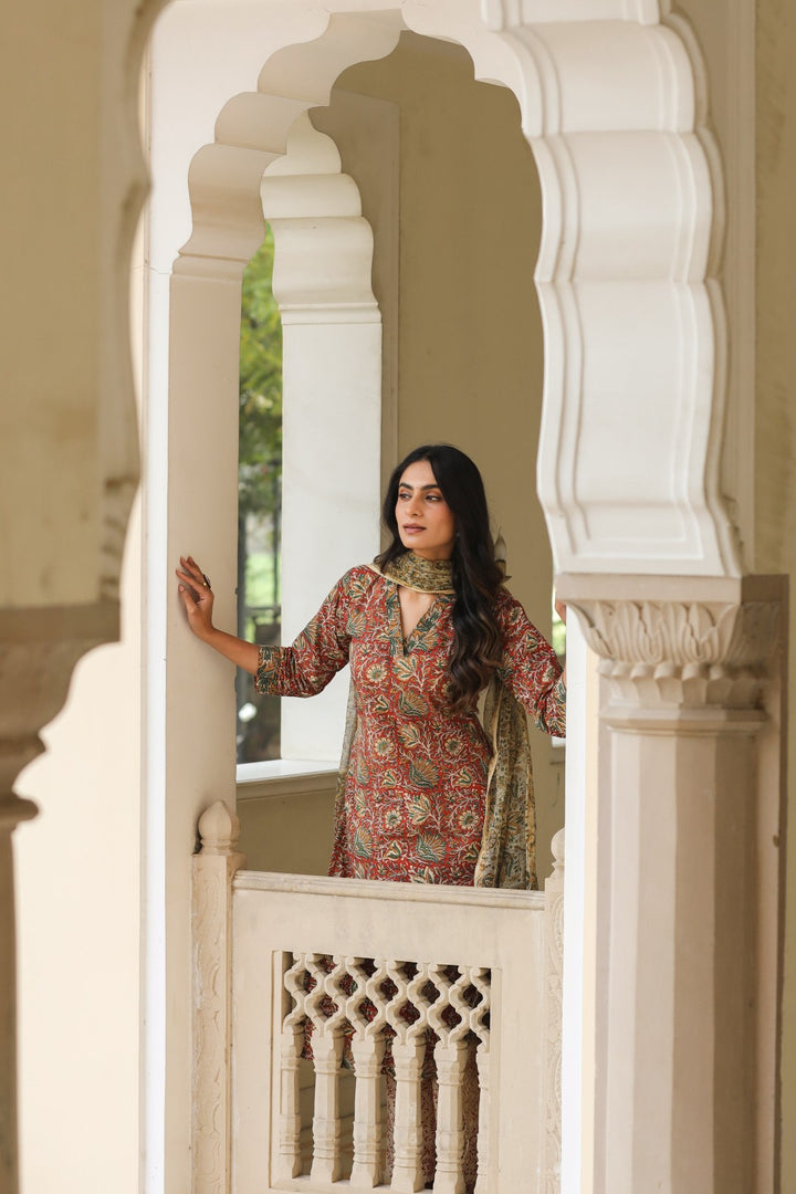 Surekha Red Cotton Suit Set
