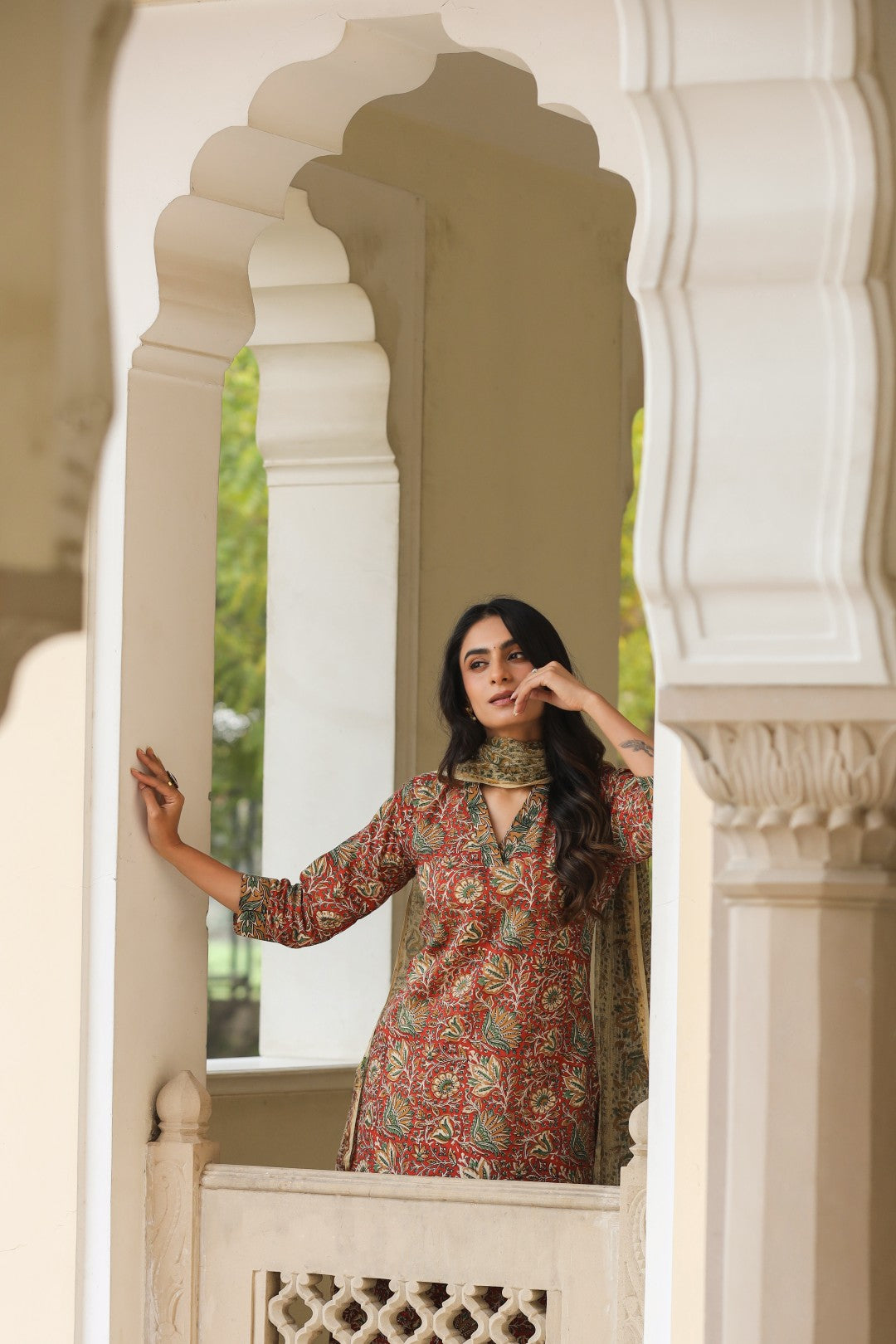 Surekha Red Cotton Suit Set