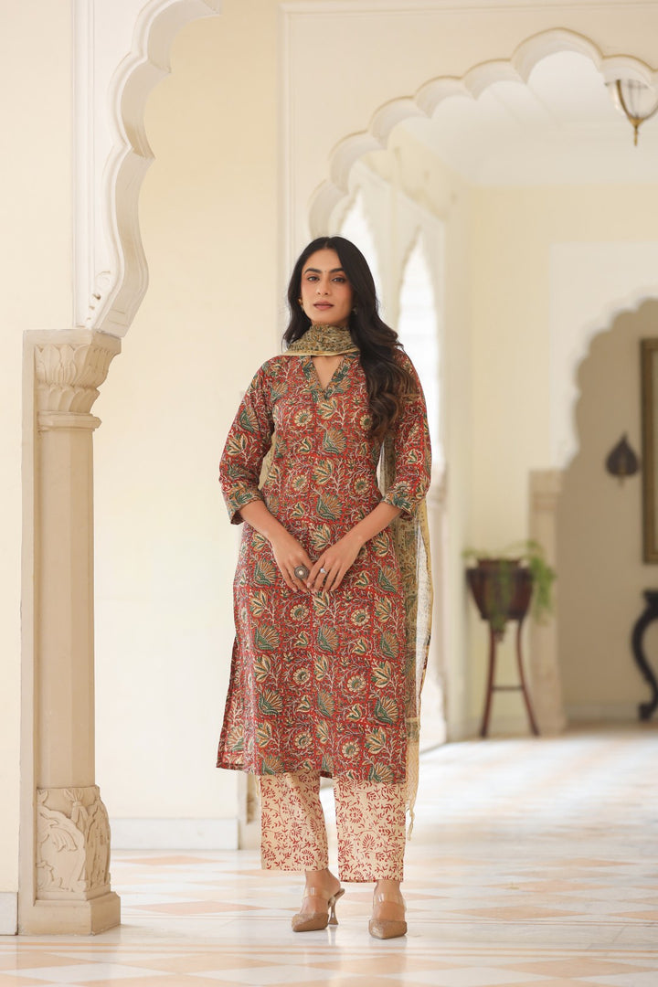 Surekha Red Cotton Suit Set