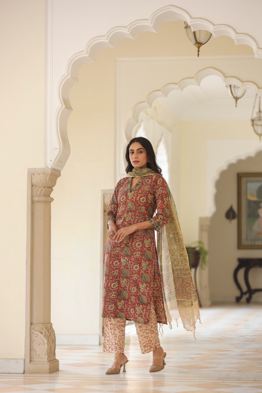 Surekha Red Cotton Suit Set