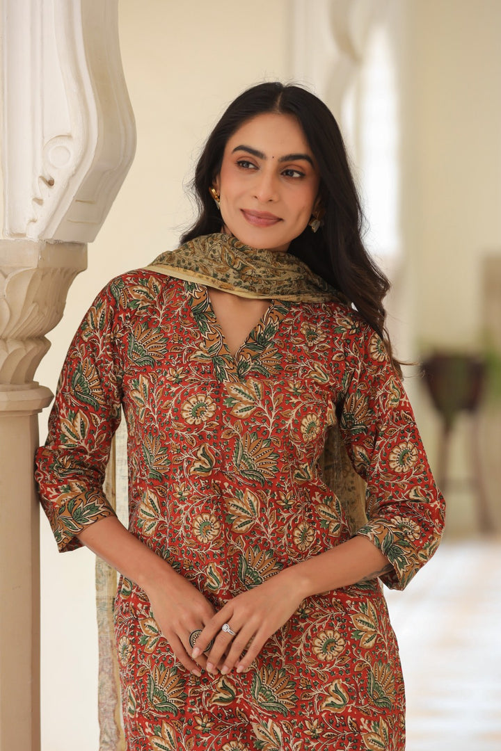 Surekha Red Cotton Suit Set