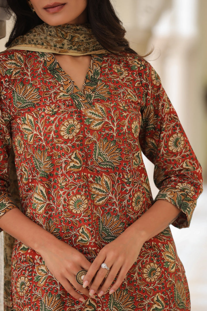 Surekha Red Cotton Suit Set