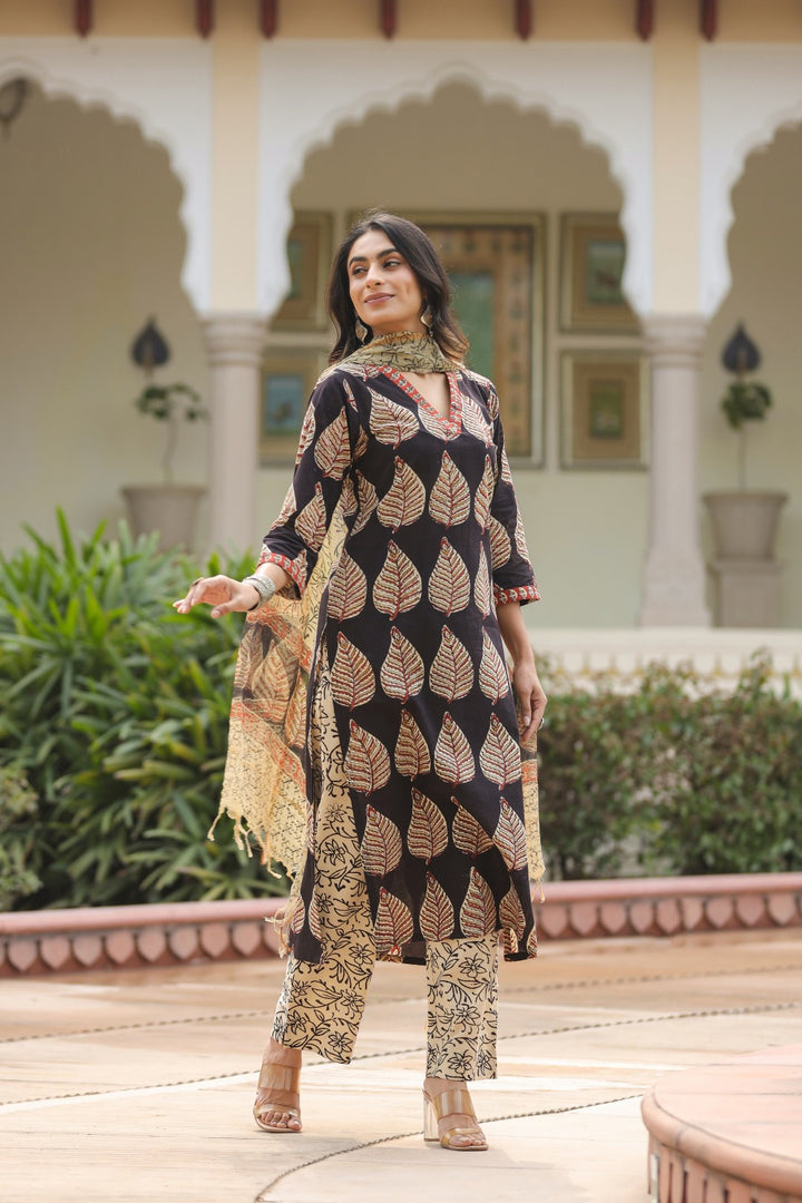 Dhriti Black Cotton Suit Set