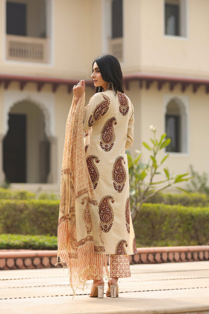 Chehak Beige Cotton Suit Set